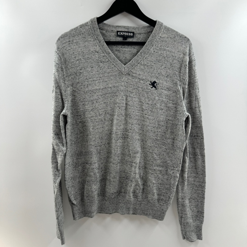 Express Heathered Grey V-Neck Sweater Men’s Size Medium 100% Cotton
